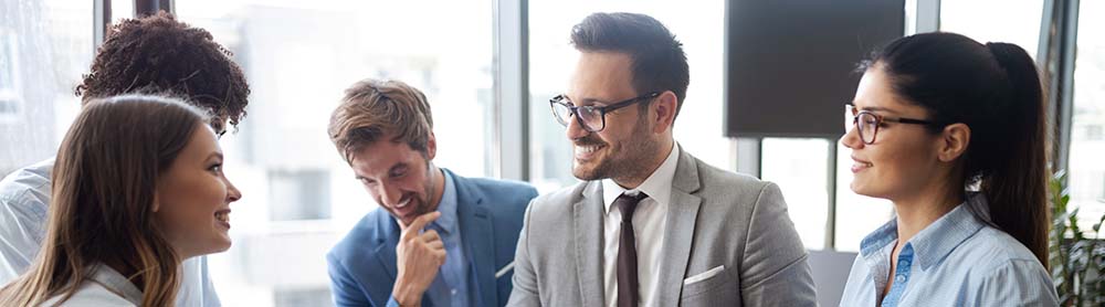 Colleagues discussing business solutions