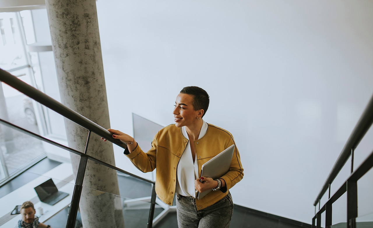 Person walking up stairs