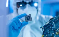 Manufacturing scientist works with microelectronics and processors