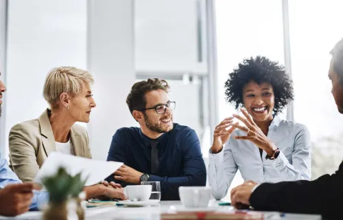 people talking in a business meeting