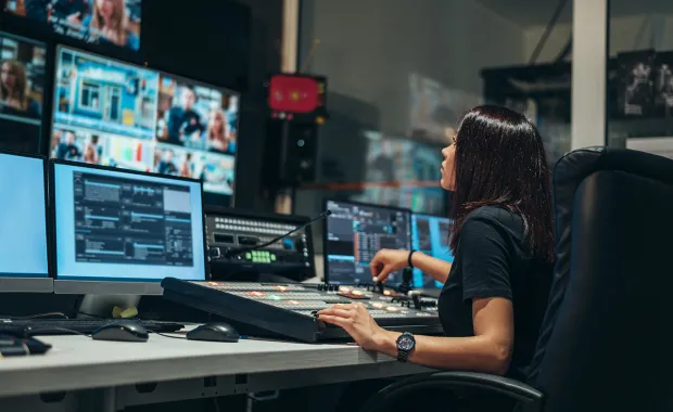 person working in broadcast control room